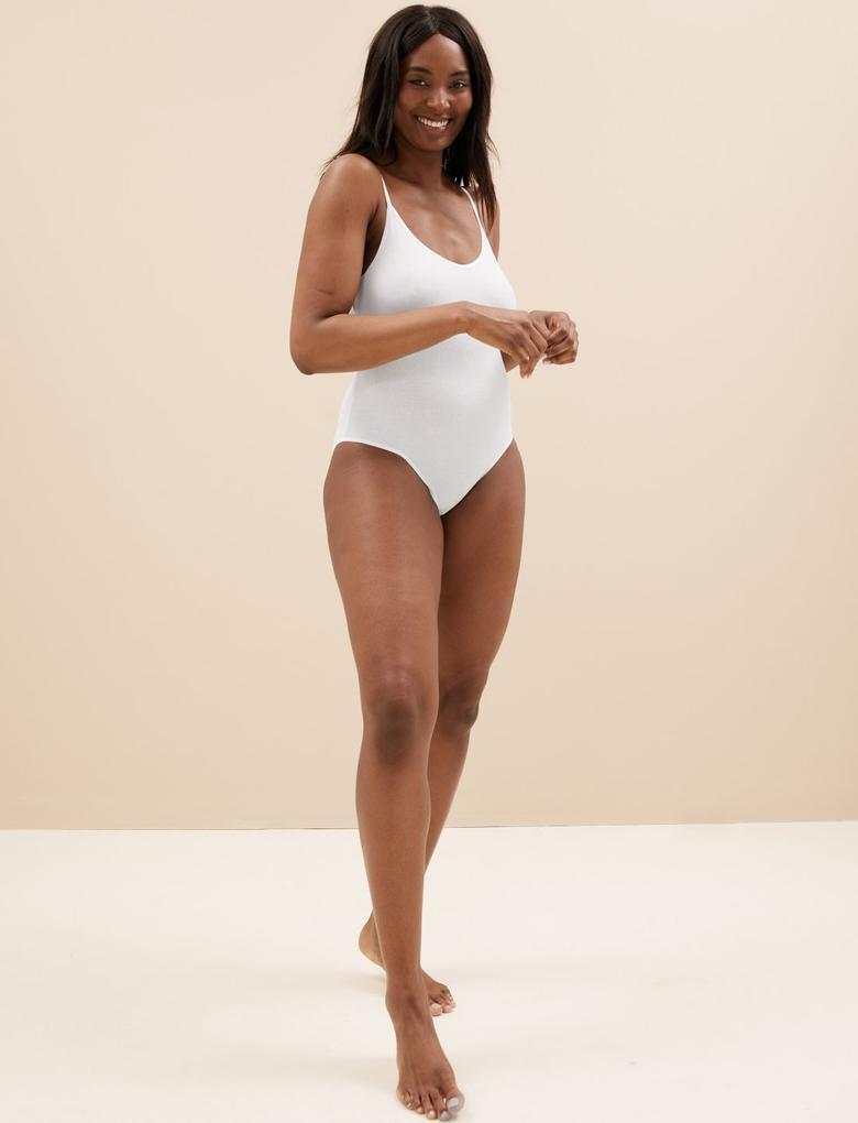 Kadın Beyaz 2'li İnce Askılı Bodysuit Seti