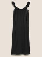 Kadın Siyah Fırfır Detaylı Midi Elbise