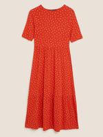 Kadın Kırmızı Puantiye Desenli Midi Elbise