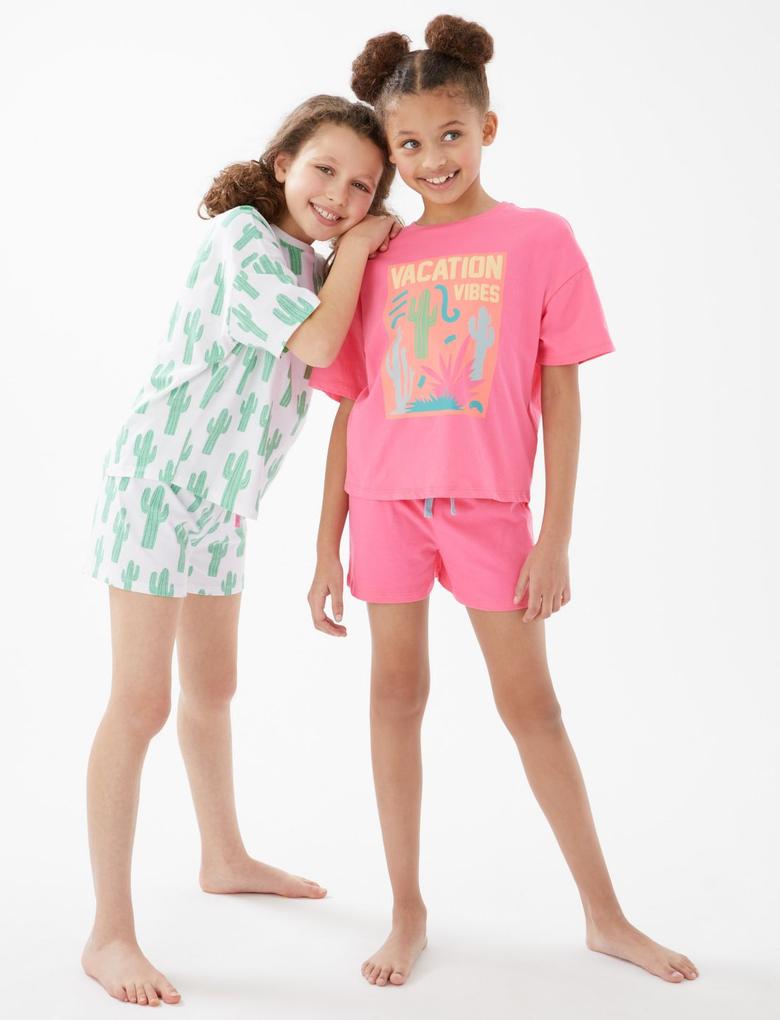 Çocuk Pembe Saf Pamuklu 2'li Pijama Takımı (6-16 Yaş)