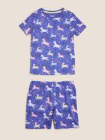 Çocuk Mor Unicorn Desenli Kısa Kollu Pijama Takımı (1-7 Yaş)
