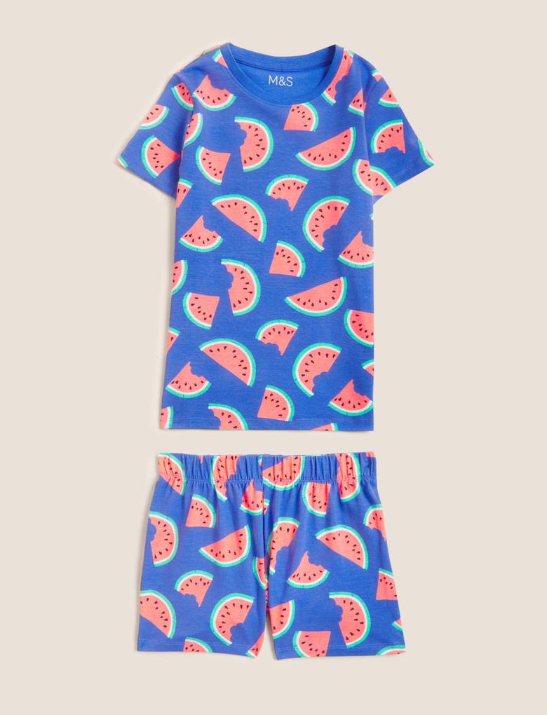 Çocuk Mor Karpuz Desenli Kısa Kollu Pijama Takımı
