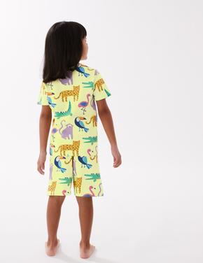 Çocuk Sarı Hayvan Desenli Kısa Kollu Pijama Takımı (1-7 Yaş)
