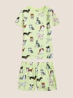 Çocuk Sarı Köpek Desenli Kısa Kollu Pijama Takımı