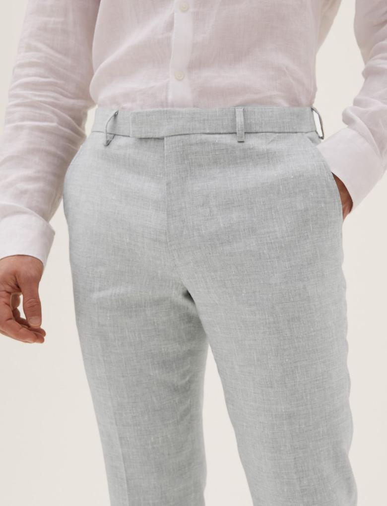 Erkek Gri Tailored Fit Miracle™ Keten Pantolon