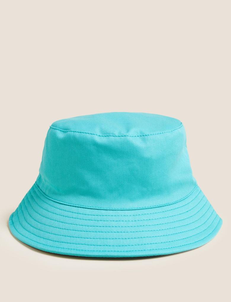 Mavi Saf Pamuklu Sun Smart Şapka (0-13 Yaş)
