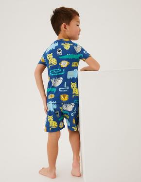 Çocuk Lacivert Hayvan Desenli Kısa Kollu Pijama Takımı (1-7 Yaş)