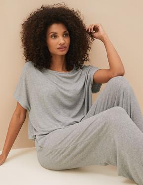 Kadın Gri Regular Fit Kısa Kollu Pijama Takımı