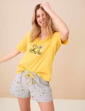 Kadın Bej Snoopy™ Kısa Kollu Pijama Takımı