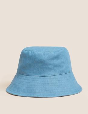 Kadın Mavi Saf Pamuklu Sun Smart Şapka