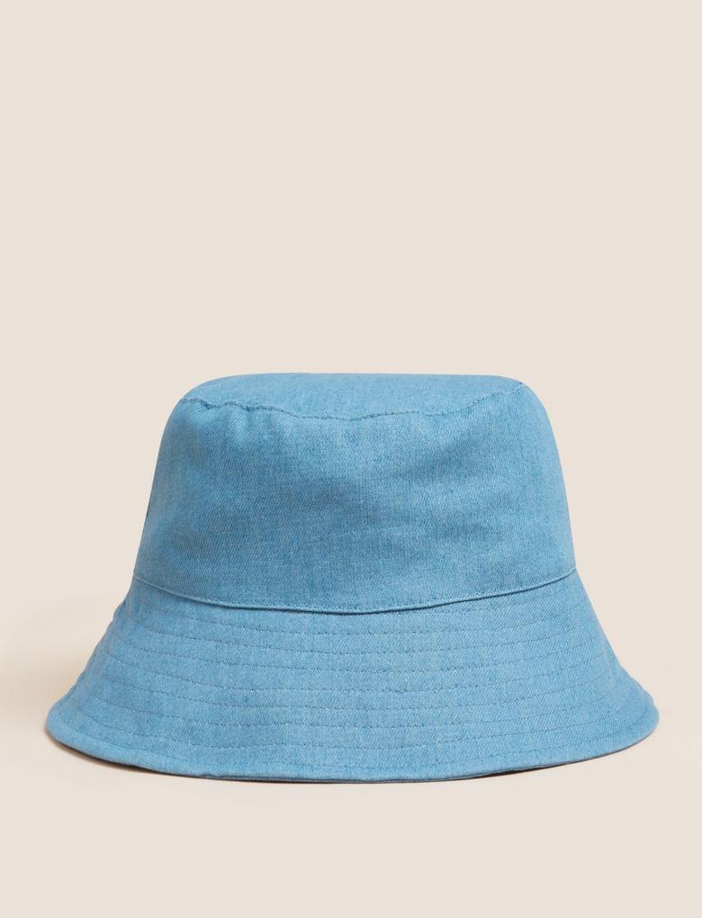 Kadın Mavi Saf Pamuklu Sun Smart Şapka