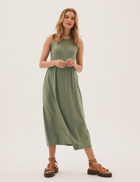 Kadın Yeşil Regular Fit Midi Elbise
