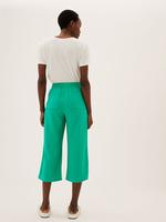 Kadın Yeşil Wide Leg Keten Crop Pantolon