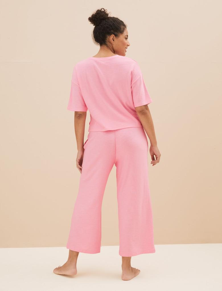 Kadın Pembe Flexifit™ Kısa Kollu Crop Pijama Takımı