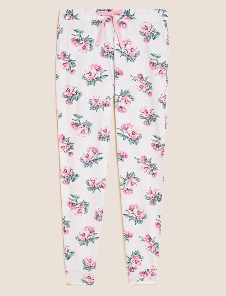 Kadın Bej Çiçek Desenli Pijama Altı