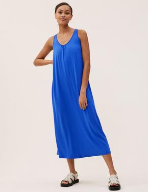 Kadın Mavi Relaxed Fit Midi Elbise