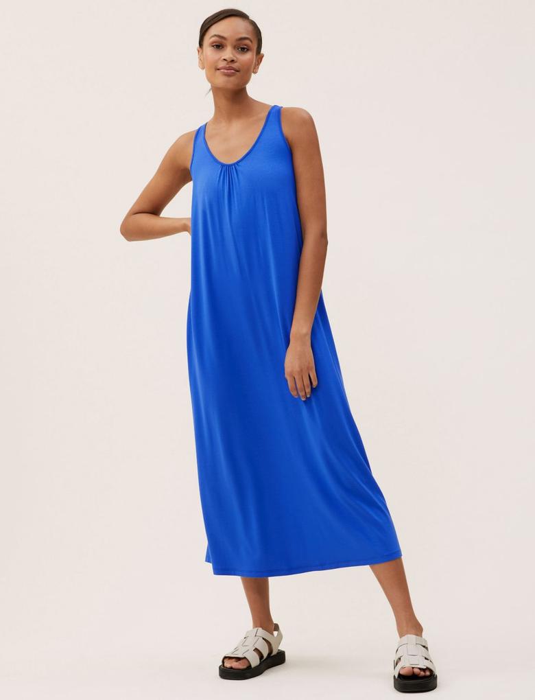 Kadın Mavi Relaxed Fit Midi Elbise