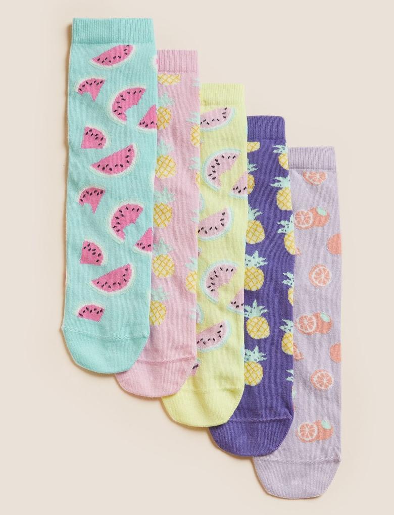 Çocuk Multi Renk 5'li Meyve Desenli Çorap