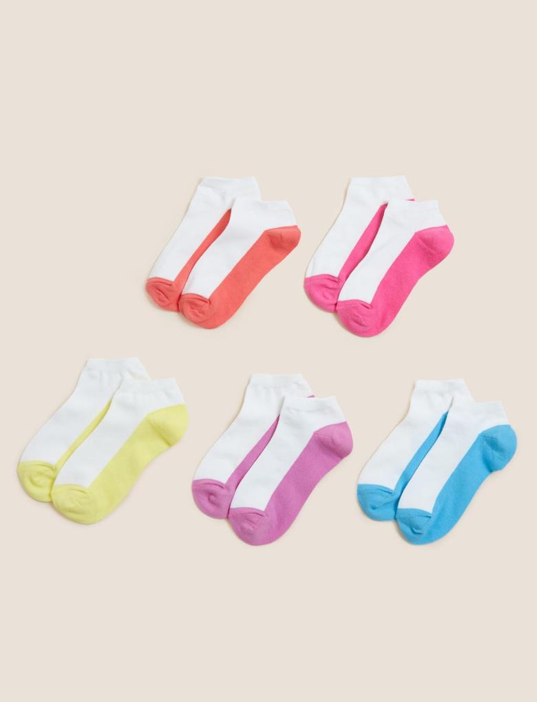 Çocuk Beyaz 5'li Renk Bloklu Trainer Çorap