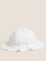  Beyaz Saf Pamuklu Fırfır Detaylı Şapka (1-6 Yaş)