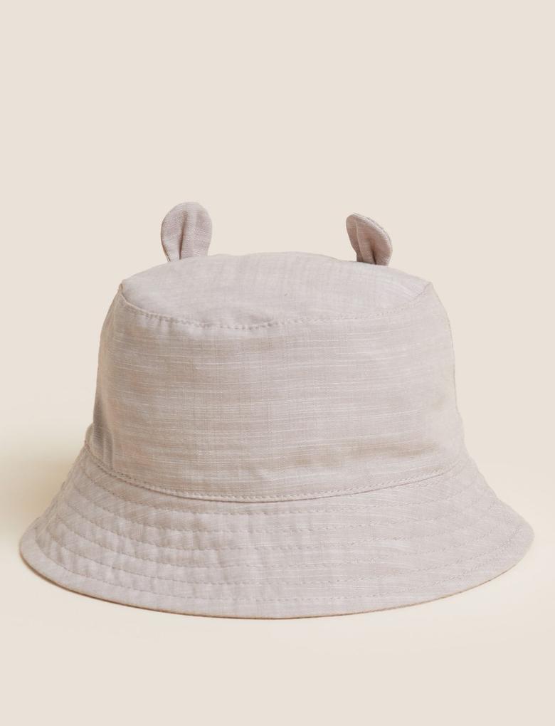  Krem Saf Pamuklu 3D Detaylı Şapka (0-1 Yaş)