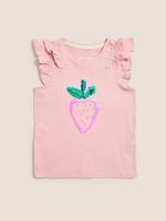 Kız Çocuk Pembe Saf Pamuklu Pul Detaylı T-Shirt (2-7 Yaş)