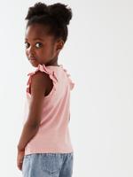 Kız Çocuk Pembe Saf Pamuklu Pul Detaylı T-Shirt (2-7 Yaş)