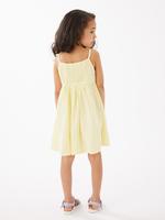 Kız Çocuk Sarı Saf Pamuklu Çilek Desenli Elbise (2-7 Yaş)