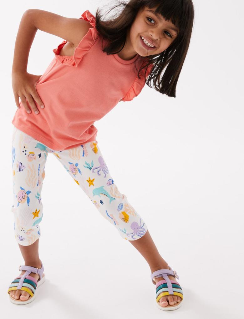 Kız Çocuk Multi Renk Grafik Desenli 5'li Crop Legging Tayt (2-7 Yaş)