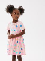 Kız Çocuk Pembe Saf Pamuklu Unicorn Desenli Elbise (2-7 Yaş)