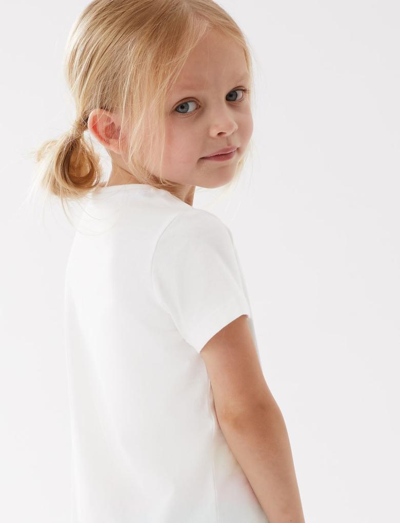 Kız Çocuk Beyaz Saf Pamuklu Meyve Desenli T-Shirt (2-7 Yaş)