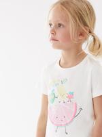 Kız Çocuk Beyaz Saf Pamuklu Meyve Desenli T-Shirt (2-7 Yaş)