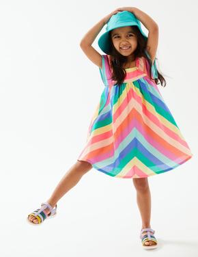 Kız Çocuk Multi Renk Saf Pamuklu Kısa Kollu Elbise (2-7 Yaş)