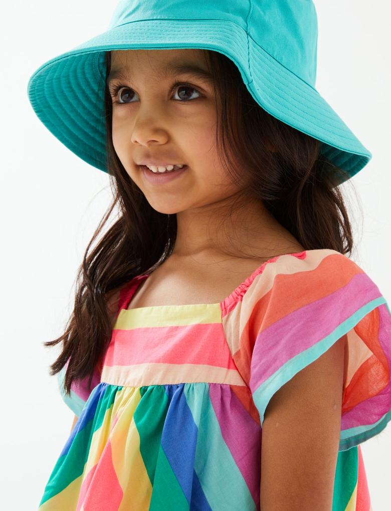 Kız Çocuk Multi Renk Saf Pamuklu Kısa Kollu Elbise (2-7 Yaş)