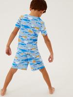 Çocuk Mavi Grafik Desenli Kısa Kollu Pijama Takımı (1-7 Yaş)
