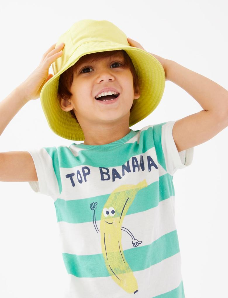 Erkek Çocuk Yeşil Saf Pamuklu Grafik Desenli T-Shirt (2-7 Yaş)