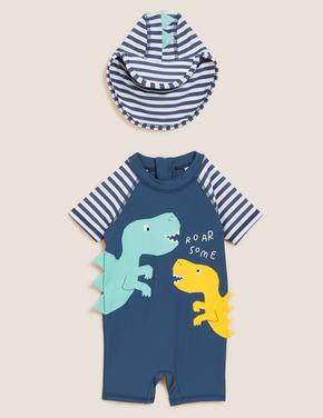 Bebek Mavi Dinozor Desenli 2'li Mayo Takımı (0-3 Yaş)