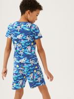Çocuk Mavi Astronot Desenli Kısa Kollu Pijama Takımı (7-16 Yaş)