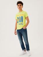 Erkek Çocuk Sarı Saf Pamuklu Pul Detaylı T-Shirt (6-16 Yaş)
