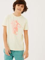 Erkek Çocuk Krem Saf Pamuklu Grafik Desenli T-Shirt (6-16 Yaş)