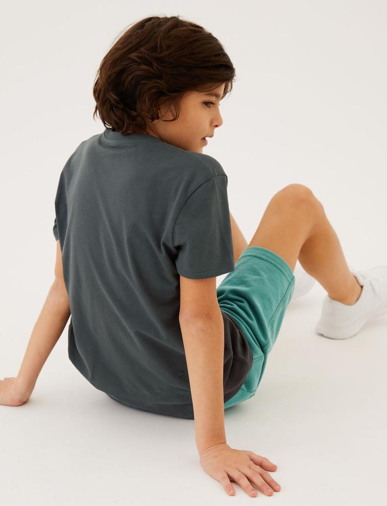 Erkek Çocuk Gri Saf Pamuklu Grafik Desenli T-Shirt (6-16 Yaş)