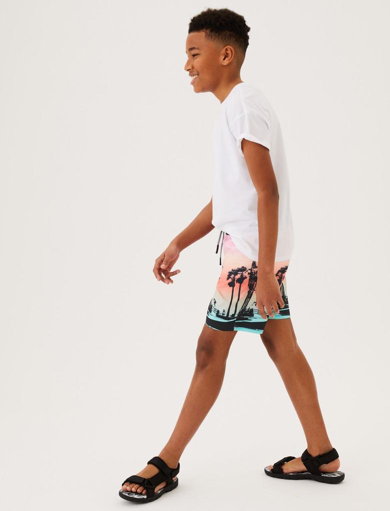 Erkek Çocuk Multi Renk Palmiye Desenli Deniz Şortu (6-16 Yaş)