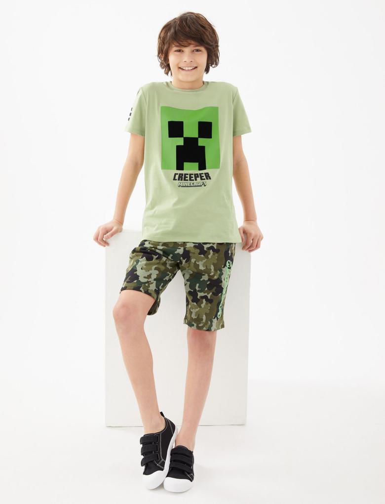 Yeşil Saf Pamuklu Minecraft™ Alt-Üst Takım (6-16 Yaş)_0