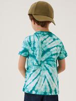 Erkek Çocuk Mavi Saf Pamuklu Batik Desenli T-Shirt (2-7 Yaş)