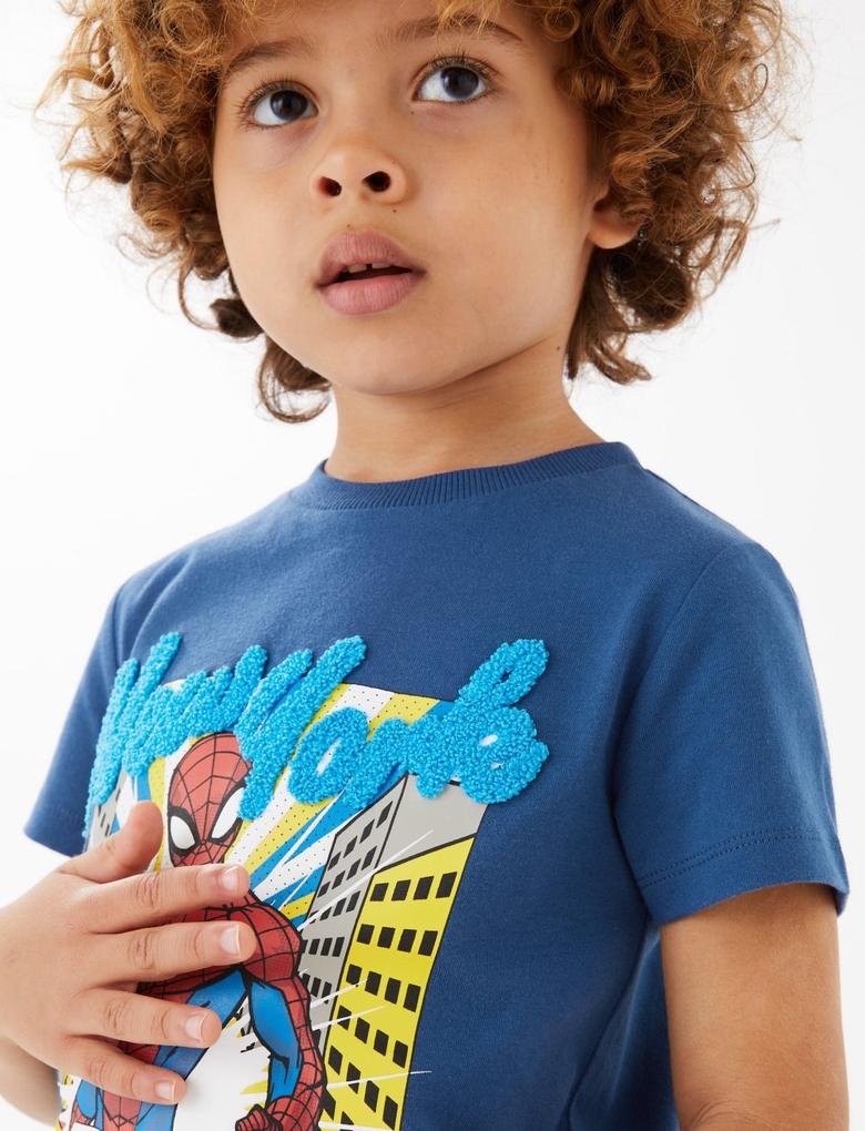 Erkek Çocuk Lacivert Saf Pamuklu Spider-Man™ T-Shirt (2-7 Yaş)