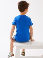 Erkek Çocuk Mavi Saf Pamuklu Çift Yönlü Pul Detaylı T-Shirt (2-7 Yaş)