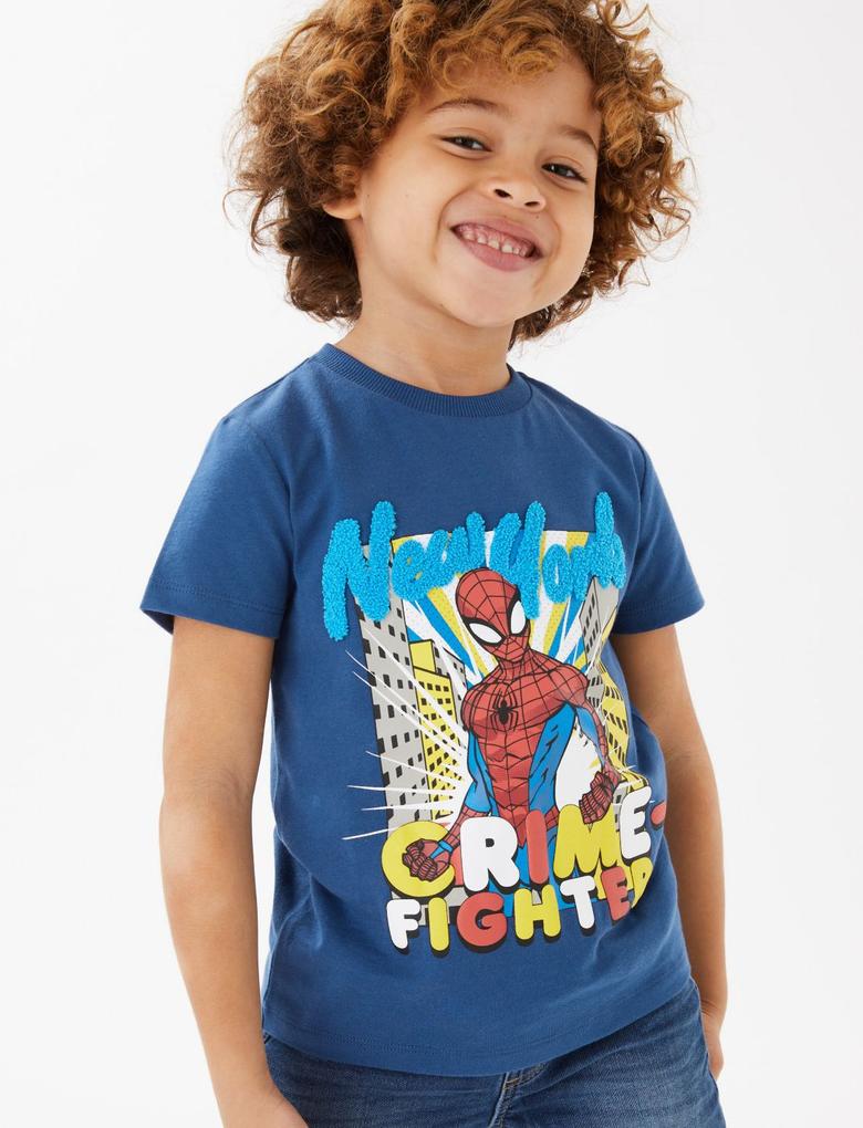Erkek Çocuk Lacivert Saf Pamuklu Spider-Man™ T-Shirt (2-7 Yaş)