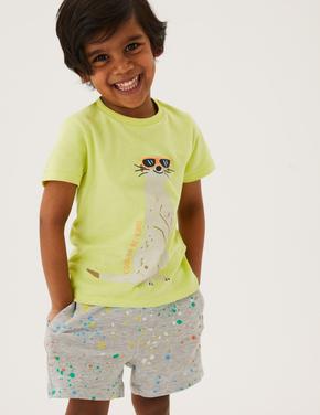 Erkek Çocuk Sarı Saf Pamuklu Grafik Desenli T-Shirt (2-7 Yaş)