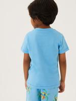 Erkek Çocuk Mavi Saf Pamuklu Kaplumbağa Desenli T-Shirt (2-7 Yaş)