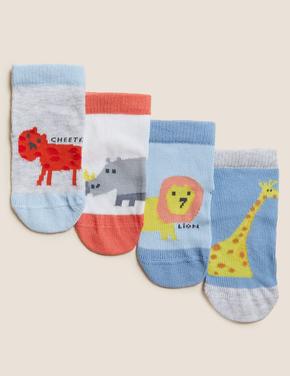 Çocuk Multi Renk Hayvan Desenli 4'lü Çorap (0-3 Yaş)